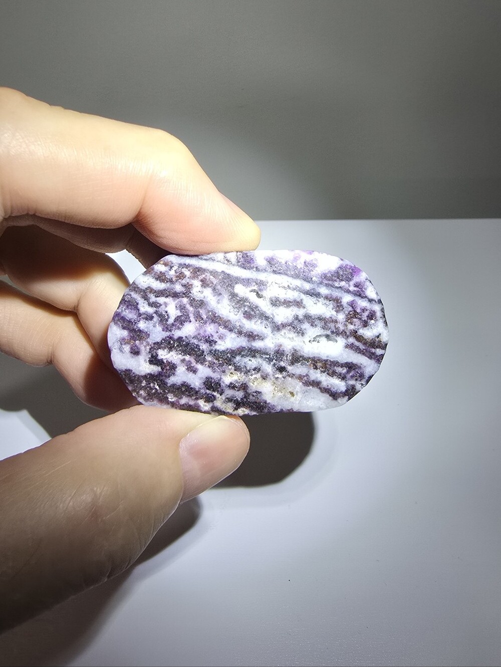 Purple Zebra Fluorite Crystal Palmstone #D